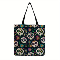 Vintage Skull Pattern Canvas Shoulder Bag Halloween All Match Shopping