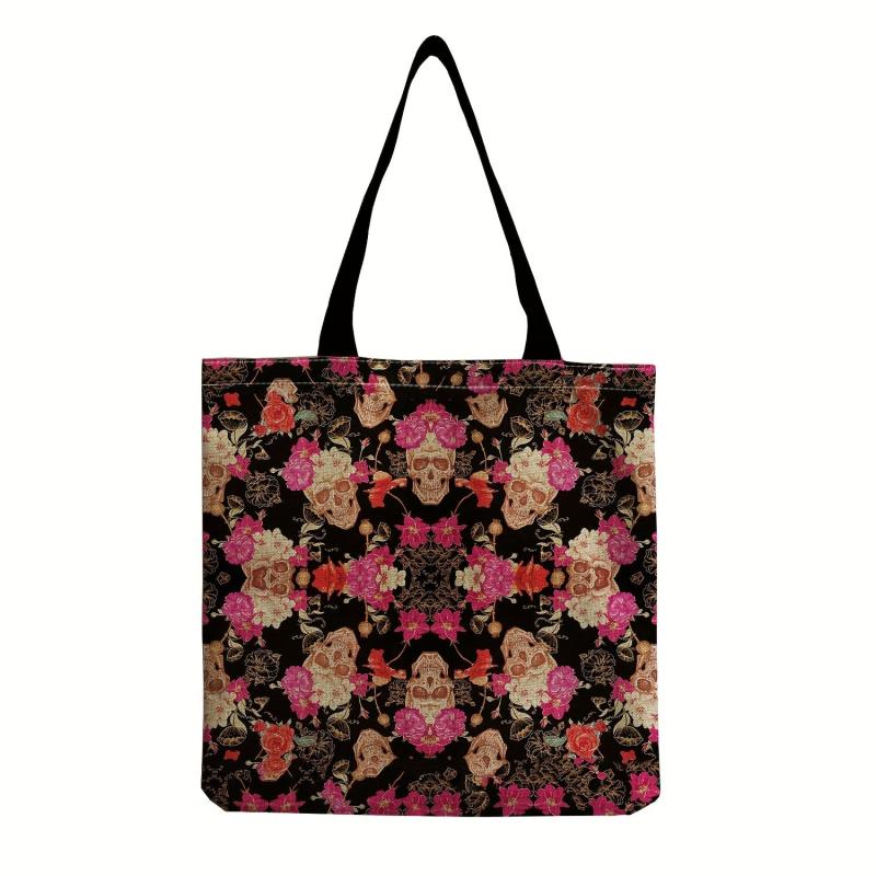 Vintage Skull Pattern Canvas Shoulder Bag Halloween All Match Shopping