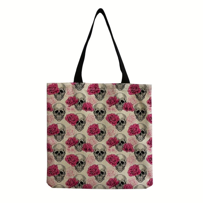 Vintage Skull Pattern Canvas Shoulder Bag Halloween All Match Shopping