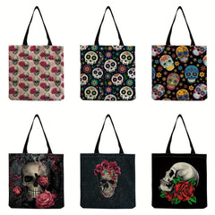 Vintage Skull Pattern Canvas Shoulder Bag Halloween All Match Shopping