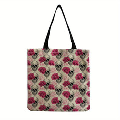 Vintage Skull Pattern Canvas Shoulder Bag Halloween All Match Shopping
