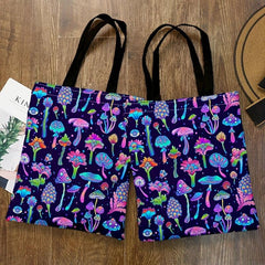 Ombre Mushroom Print Canvas Tote Bag Large Capacity Lightweight Shoulder Bag