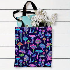 Ombre Mushroom Print Canvas Tote Bag Large Capacity Lightweight Shoulder Bag