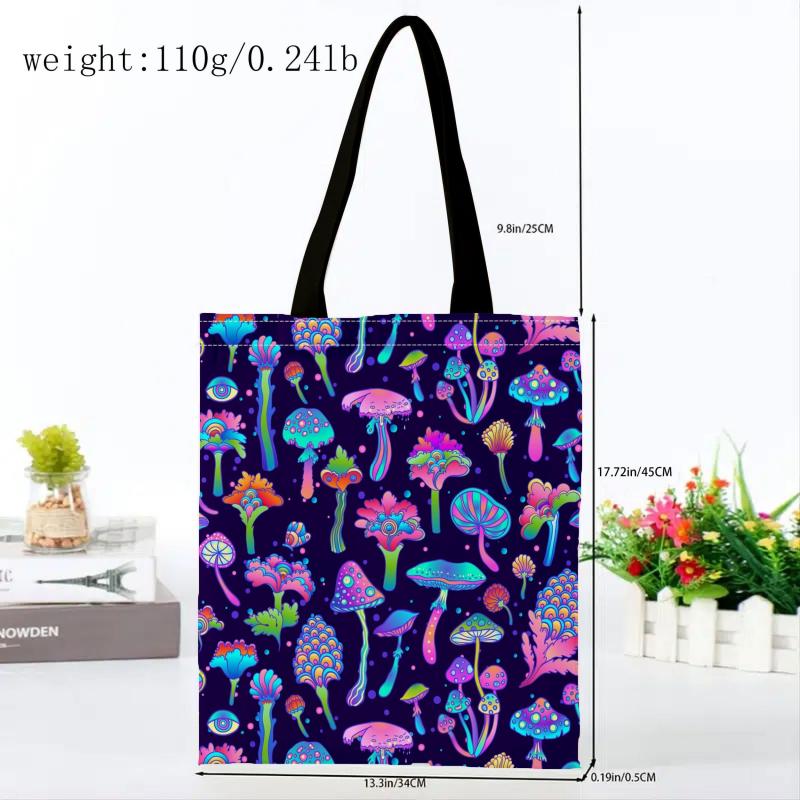 Ombre Mushroom Print Canvas Tote Bag Large Capacity Lightweight Shoulder Bag