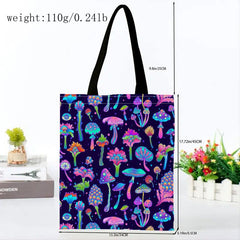Ombre Mushroom Print Canvas Tote Bag Large Capacity Lightweight Shoulder Bag