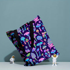 Ombre Mushroom Print Canvas Tote Bag Large Capacity Lightweight Shoulder Bag