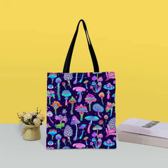 Ombre Mushroom Print Canvas Tote Bag Large Capacity Lightweight Shoulder Bag