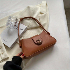 Solid PU Leather Shoulder Bag Magnet Zipper Minimalist Baguette Bag