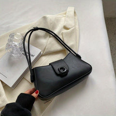 Solid PU Leather Shoulder Bag Magnet Zipper Minimalist Baguette Bag