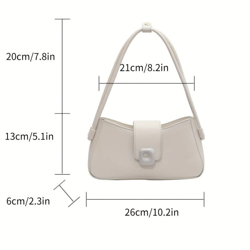 Solid PU Leather Shoulder Bag Magnet Zipper Minimalist Baguette Bag
