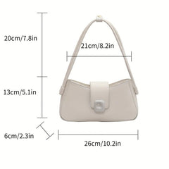 Solid PU Leather Shoulder Bag Magnet Zipper Minimalist Baguette Bag