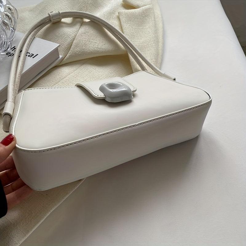 Solid PU Leather Shoulder Bag Magnet Zipper Minimalist Baguette Bag