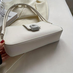 Solid PU Leather Shoulder Bag Magnet Zipper Minimalist Baguette Bag