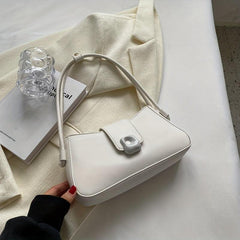Solid PU Leather Shoulder Bag Magnet Zipper Minimalist Baguette Bag