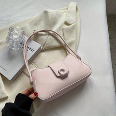Solid PU Leather Shoulder Bag Magnet Zipper Minimalist Baguette Bag
