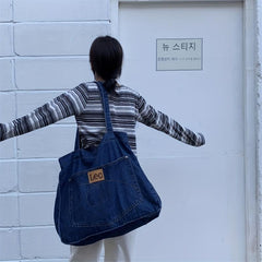 Vintage Denim Canvas Tote Bag Student Shoulder Bag Large Capacity Handbags