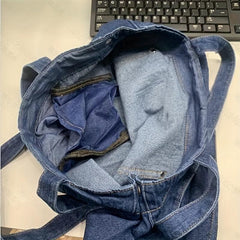 Vintage Denim Canvas Tote Bag Student Shoulder Bag Large Capacity Handbags