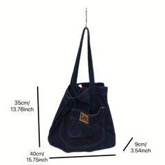 Vintage Denim Canvas Tote Bag Student Shoulder Bag Large Capacity Handbags