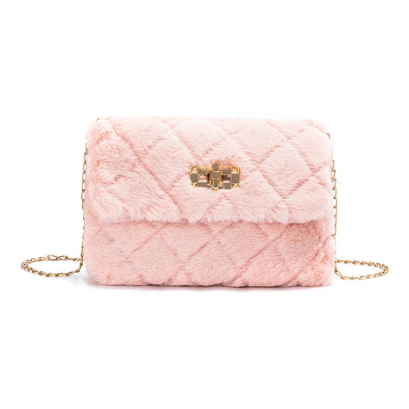 Argyle Pattern Plush Shoulder Bag Classic Turn Lock Bag