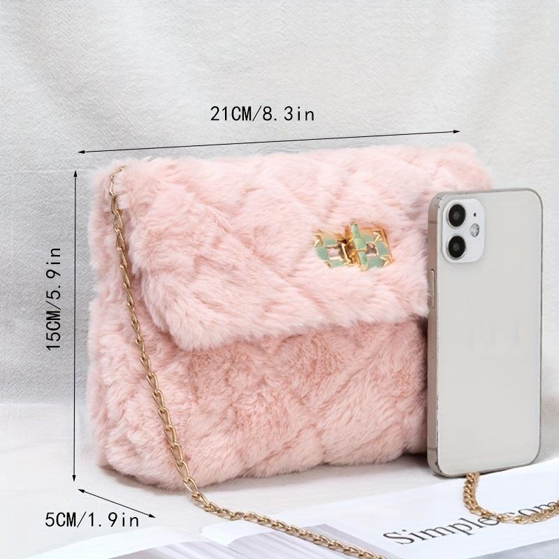 Argyle Pattern Plush Shoulder Bag Classic Turn Lock Bag