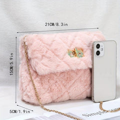 Argyle Pattern Plush Shoulder Bag Classic Turn Lock Bag