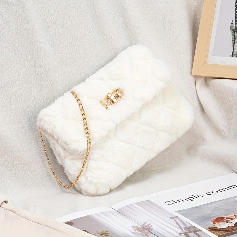 Argyle Pattern Plush Shoulder Bag Classic Turn Lock Bag