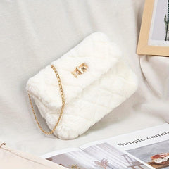 Argyle Pattern Plush Shoulder Bag Classic Turn Lock Bag