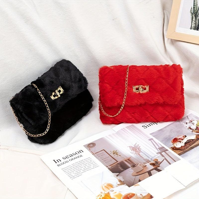 Argyle Pattern Plush Shoulder Bag Classic Turn Lock Bag