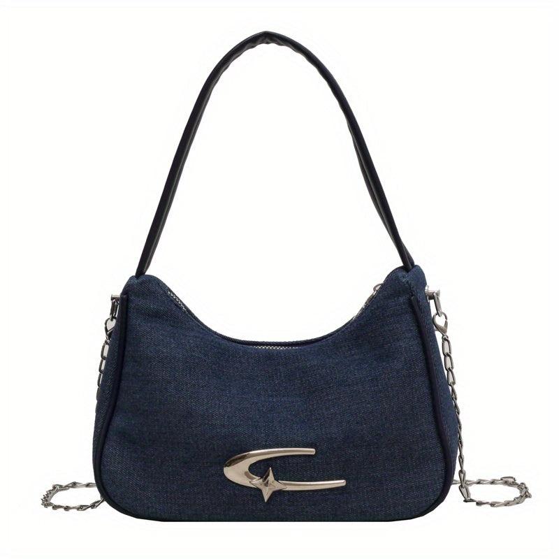 Y2K Metal Star Decor Shoulder Bag Denim Niche Underarm Bag
