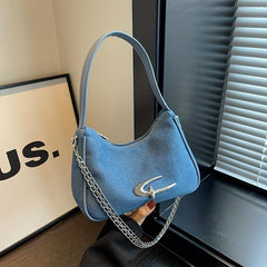 Y2K Metal Star Decor Shoulder Bag Denim Niche Underarm Bag