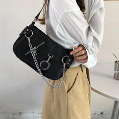 Niche Baguette Bag Chain Decor Zipper Armpit Bag