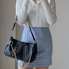 Niche Baguette Bag Chain Decor Zipper Armpit Bag