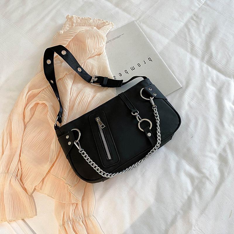 Niche Baguette Bag Chain Decor Zipper Armpit Bag
