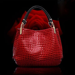 Crocodile Pattern Handbags Patent Faux Leather Shoulder Bag Ruched Office Purses