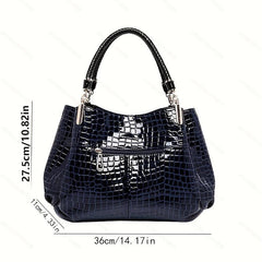 Crocodile Pattern Handbags Patent Faux Leather Shoulder Bag Ruched Office Purses