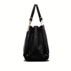 Crocodile Pattern Handbags Patent Faux Leather Shoulder Bag Ruched Office Purses