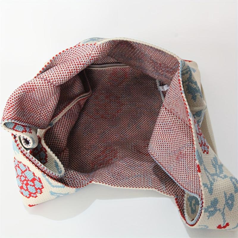 Flowers Pattern Knitted Handbag Fabric Crochet Niche Tote Bag