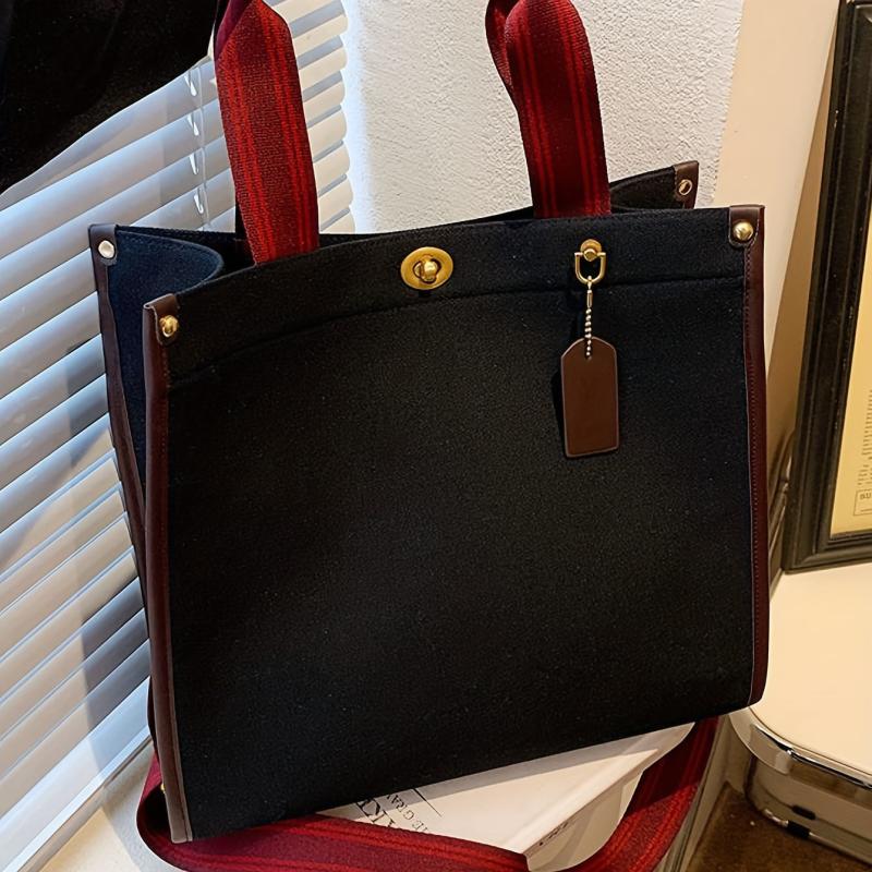 Vintage Tote Bag Crossbody Handbag Turn Lock Large Capacity