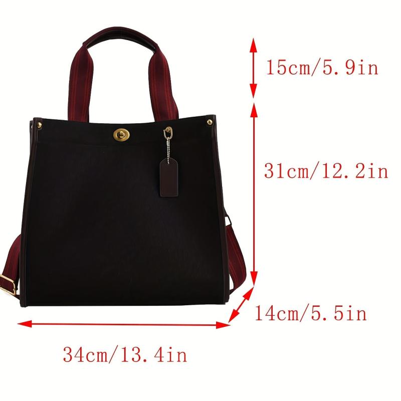 Vintage Tote Bag Crossbody Handbag Turn Lock Large Capacity