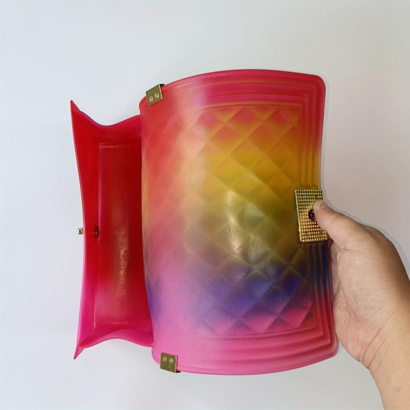 Rainbow Shoulder Bag Chain Crossbody Argyle Quilted Square Purse