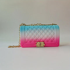 Rainbow Shoulder Bag Chain Crossbody Argyle Quilted Square Purse