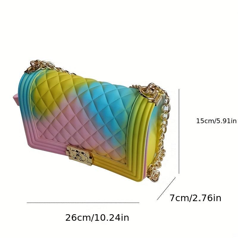 Rainbow Shoulder Bag Chain Crossbody Argyle Quilted Square Purse