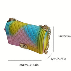 Rainbow Shoulder Bag Chain Crossbody Argyle Quilted Square Purse