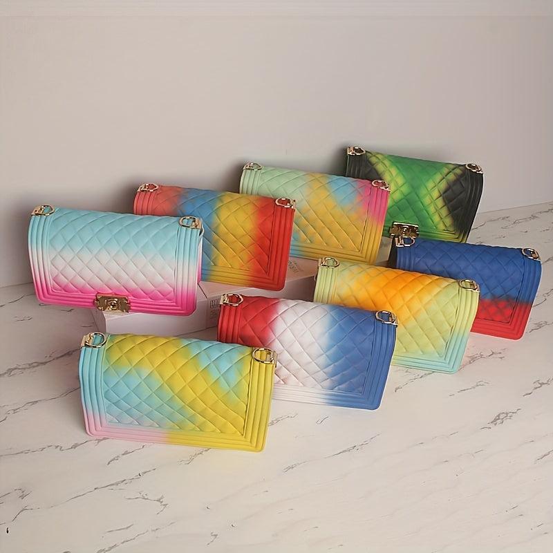 Rainbow Shoulder Bag Chain Crossbody Argyle Quilted Square Purse