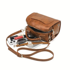 Vintage Square Shoulder Bag Solid Satchel Bag Retro Zipper Crossbody Bag
