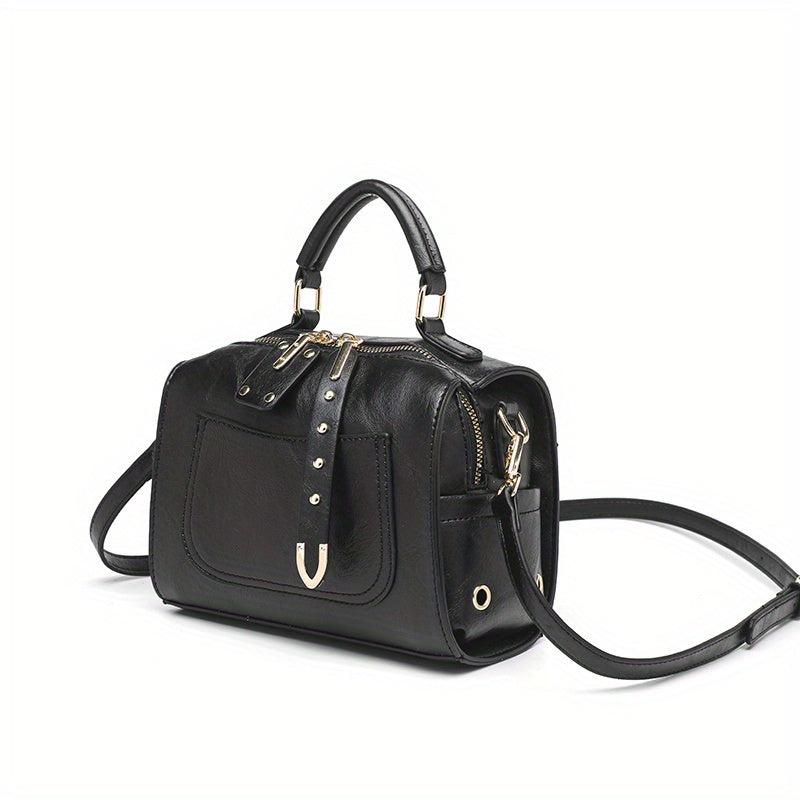 Vintage Square Shoulder Bag Solid Satchel Bag Retro Zipper Crossbody Bag