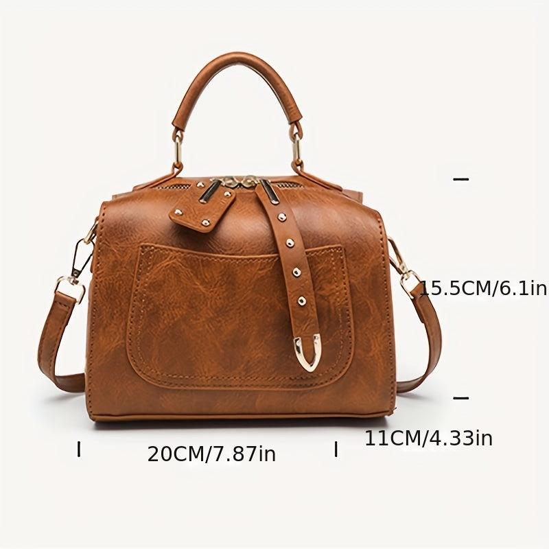 Vintage Square Shoulder Bag Solid Satchel Bag Retro Zipper Crossbody Bag