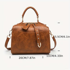 Vintage Square Shoulder Bag Solid Satchel Bag Retro Zipper Crossbody Bag