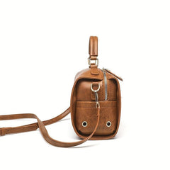 Vintage Square Shoulder Bag Solid Satchel Bag Retro Zipper Crossbody Bag