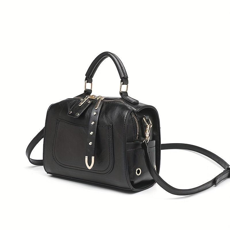 Vintage Square Shoulder Bag Solid Satchel Bag Retro Zipper Crossbody Bag